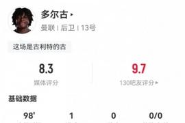 获胜功臣！多尔古数据：2射2正进制胜球攻防俱佳，全场最高8.3分