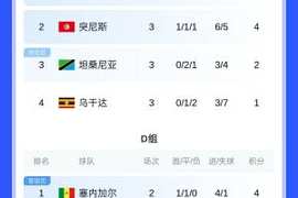 非洲杯C组积分榜：尼日利亚全胜晋级 突尼斯第2 坦桑尼亚2分晋级