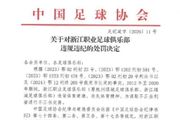 官方:浙江队为谋取不正当利益进行不正当交易,扣5分罚60万元