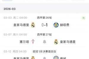 3月首战失利！皇马本月赛程：还将两战曼城，主场踢马竞