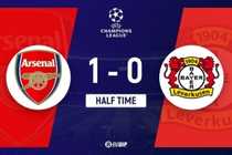 半场-阿森纳1-0总比分2-1领先勒沃库森 埃泽超级凌空世界波