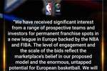 NBA官方：众多财团对新欧洲联赛兴趣浓厚 正在遴选合作伙伴